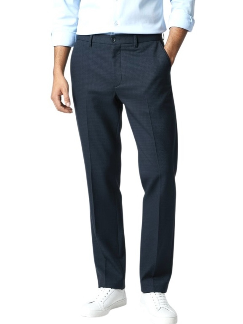 Benetton Men’s textured Navy Trousers Tapered leg Size 32 Business casual Modern